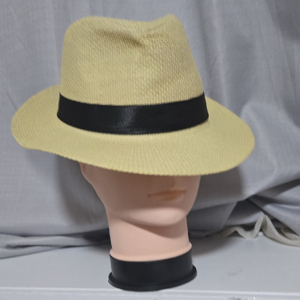 Classic Beige Fedora Hat with Black Band